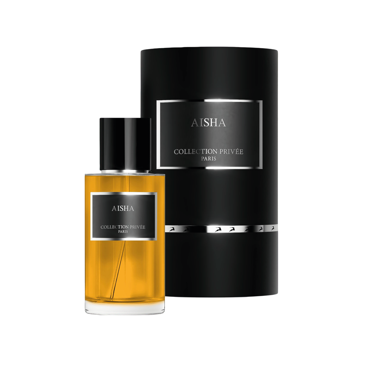 Flacon élégant de Aisha - collection privée 50 ML, une fragrance audacieuse mêlant notes fruitées, cuir, jasmin et musc poudré.
