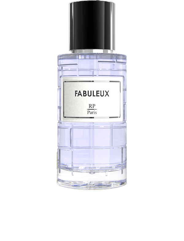Flacon de Parfum Fabuleux RP Paris 50 ML, avec des notes d'iris, de lavande et d'ambre, symbolisant l'élégance unisexe.