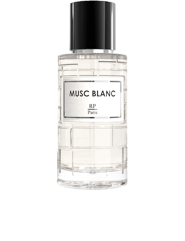 Flacon épuré de Musc Blanc - RP Paris 50 ML, une fragrance douce et aérienne aux accords de muscs blancs, notes aquatiques et coton boisé.