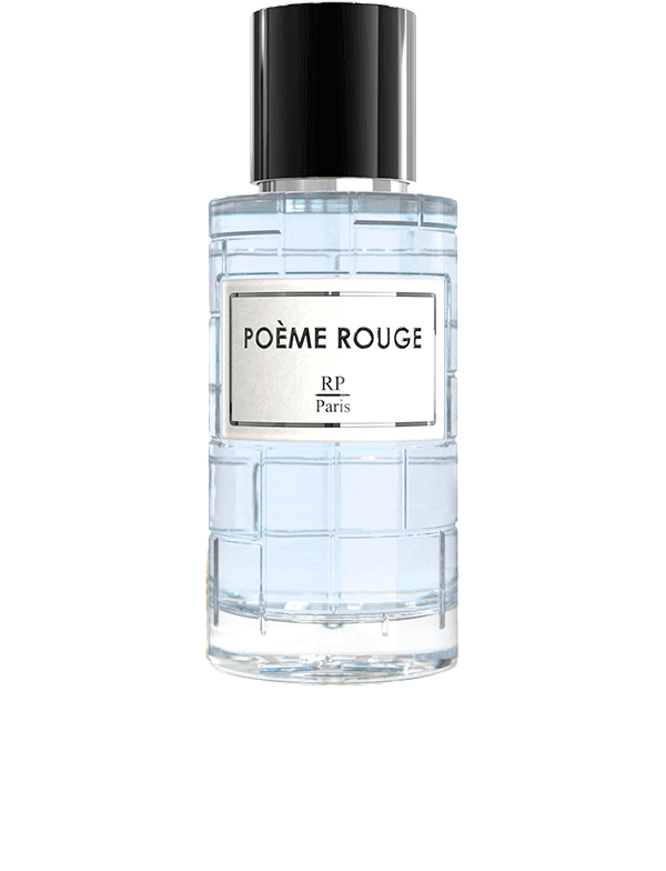 Flacon raffiné de Poème Rouge - RP Paris 50 ML, une fragrance élégante aux notes de fraise, jasmin, bergamote et patchouli.