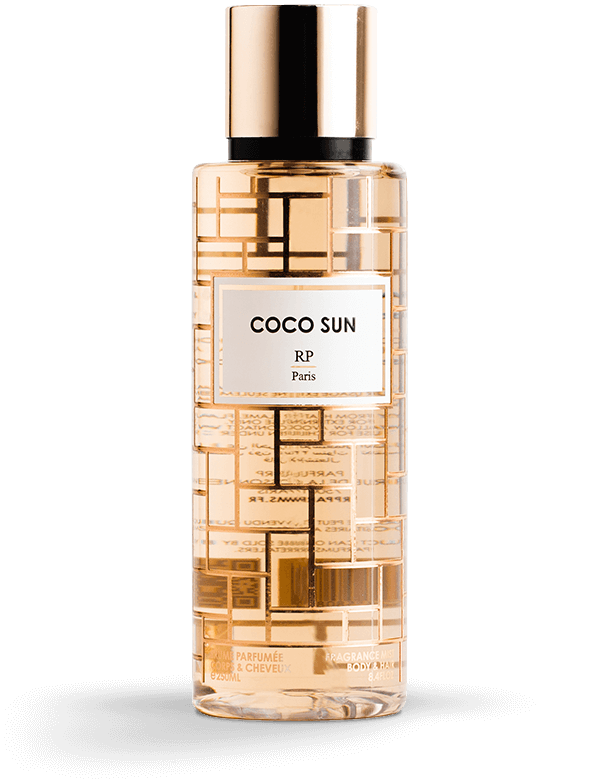 Brume Parfumée Coco Sun RP PARIS - Un voyage tropical de caramel, noix de coco et vanille en flacon de 250 ML.