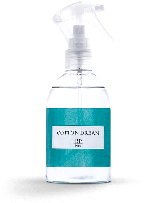 Spray Textile Cotton Dream Luxe RP Paris 250 ML avec notes de fleur blanche, pêche et amande