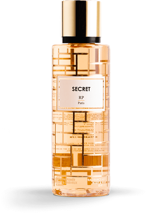 Flacon élégant de Brume Parfumée Secret RP PARIS de 250 ML, mettant en avant les notes de jasmin, magnolia, mandarine, et vanille.