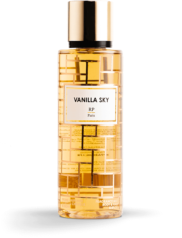 Brume Vanilla Sky RP PARIS dans un flacon élégant,  évoquant douceur et féminité.