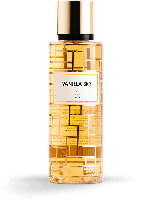 Brume Vanilla Sky RP PARIS dans un flacon élégant,  évoquant douceur et féminité.